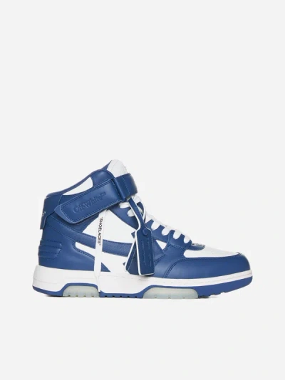 Shop Off-white Out Of Office Mid-top Leather Sneakers In White,royal Blue