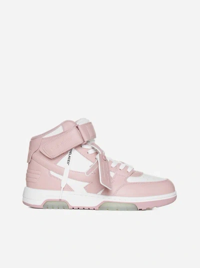 Shop Off-white Out Of Office Mid-top Leather Sneakers In White,pink