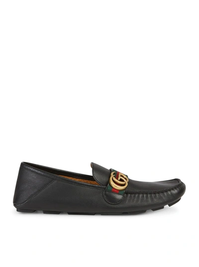Shop Gucci Leather Driver Loafer With Web Detail In Black