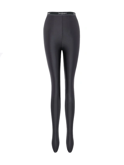 Shop Saint Laurent Tights In Shiny Jersey In Black