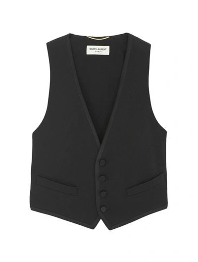 Shop Saint Laurent Short Tuxedo Vest In Grain De Poudre In Black