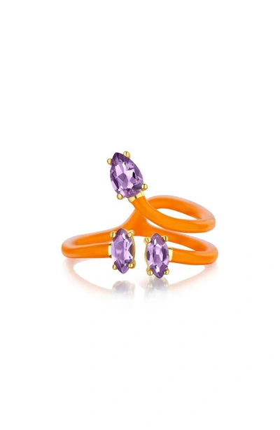 Shop House Of Frosted Three Stone Enamel Ring In Orange