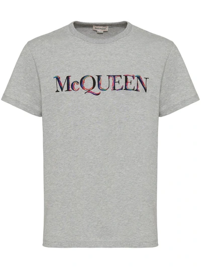 Shop Alexander Mcqueen T-shirt Logo Clothing In Grey