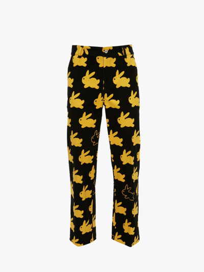 Shop Jw Anderson All Over Bunny Straight Leg Corduroy Trousers In Black