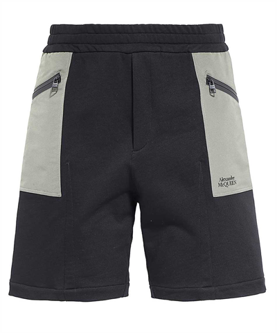 Shop Alexander Mcqueen Two-tone Elasticated Track Shorts In Black