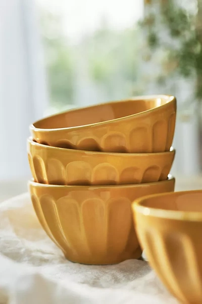 Shop Anthropologie Amelie Latte Cereal Bowls, Set Of 4 By  In Yellow Size S/4 Cereal