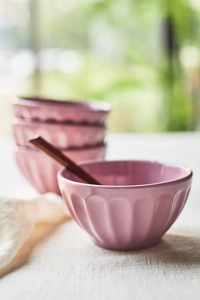Shop Anthropologie Amelie Latte Cereal Bowls, Set Of 4 By  In Purple Size S/4 Cereal