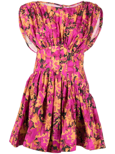 Shop Acler Clifton Pleated Flower-print Dress In Multicolour
