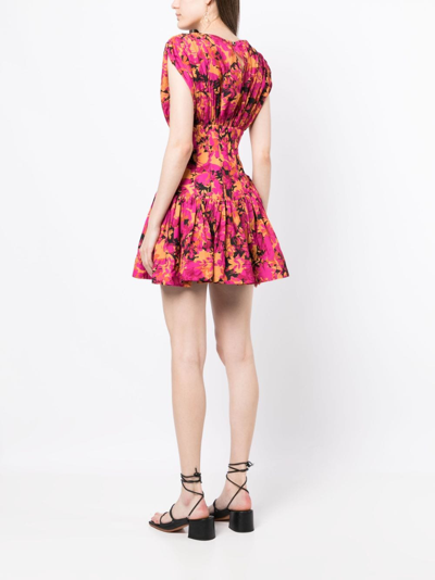 Shop Acler Clifton Pleated Flower-print Dress In Multicolour