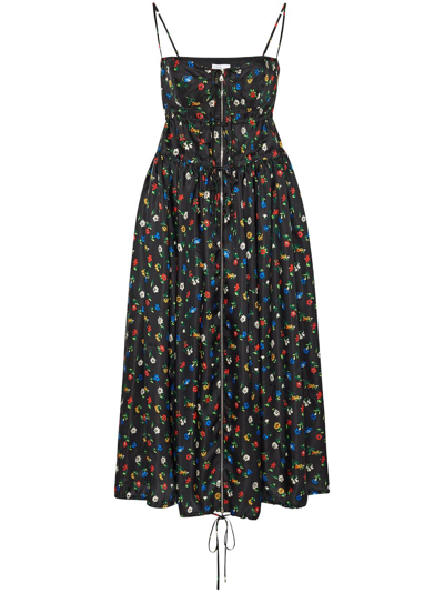 Shop Rosetta Getty Floral-print Drawstring Dress In Black