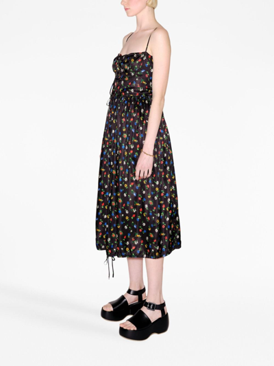 Shop Rosetta Getty Floral-print Drawstring Dress In Black