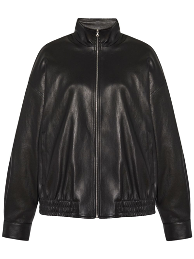 Shop Rosetta Getty Zip-up Leather Bomber Jacket In Black