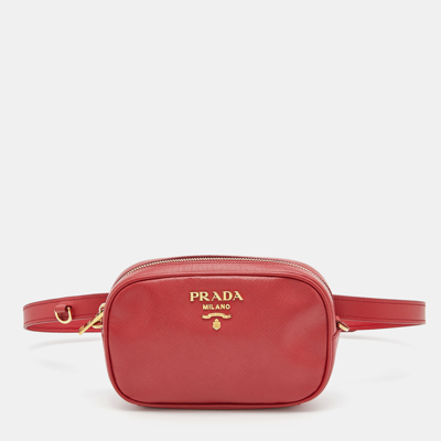 Pre-owned Prada Red Saffiano Lux Leather Convertible Chain Belt Bag |  ModeSens