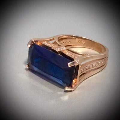 Pre-owned Savvy Cie 18k Rose Gold Vermeil Baguette Cut Lab Created Sapphire Ring 7