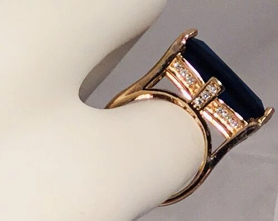 Pre-owned Savvy Cie 18k Rose Gold Vermeil Baguette Cut Lab Created Sapphire Ring 7
