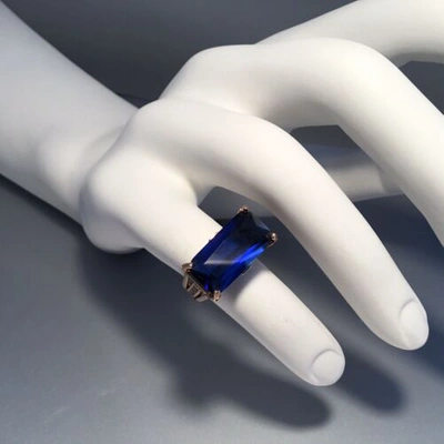 Pre-owned Savvy Cie 18k Rose Gold Vermeil Baguette Cut Lab Created Sapphire Ring 7