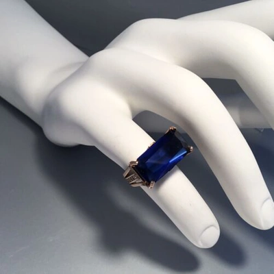 Pre-owned Savvy Cie 18k Rose Gold Vermeil Baguette Cut Lab Created Sapphire Ring 7