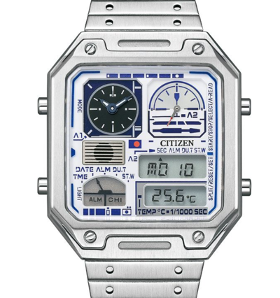 Pre-owned Citizen R2-d2 Star Wars Jg2121-54a Analog Digital White Dial Watch