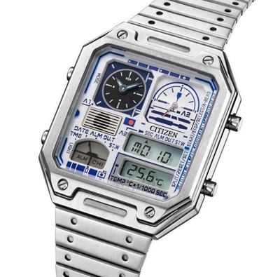 Pre-owned Citizen R2-d2 Star Wars Jg2121-54a Analog Digital White Dial Watch