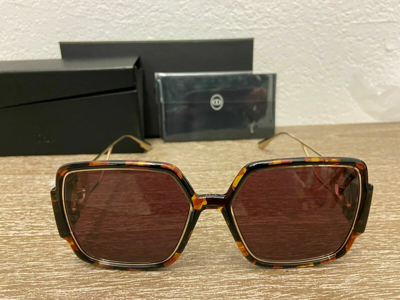 Pre-owned Dior 30montaigne 2 Women's Sunglasses, 0epz/u1 Yellow Red Havana / Brown