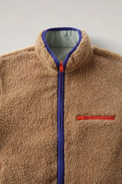 Pre-owned Woolrich Reversible Curly Fleece In Sherpa And Taslan Nylon Jacket Medium In Gold