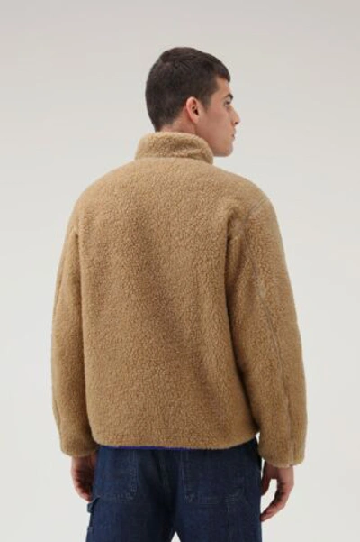Pre-owned Woolrich Reversible Curly Fleece In Sherpa And Taslan Nylon Jacket Medium In Gold