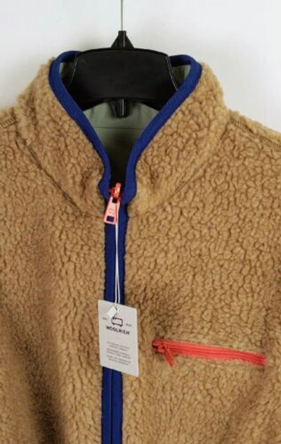 Pre-owned Woolrich Reversible Curly Fleece In Sherpa And Taslan Nylon Jacket Medium In Gold