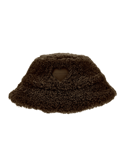 Shop Monnalisa Plush Bucket Hat In Dark Brown