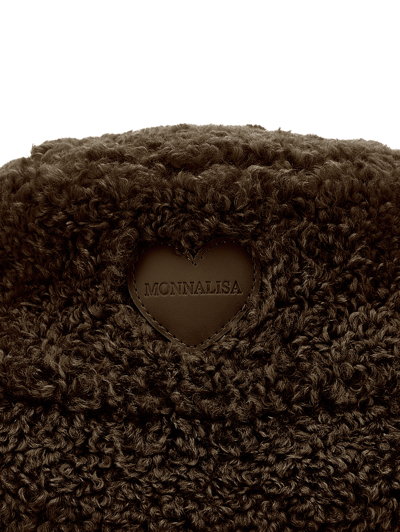 Monnalisa Plush Bucket Hat In Dark Brown