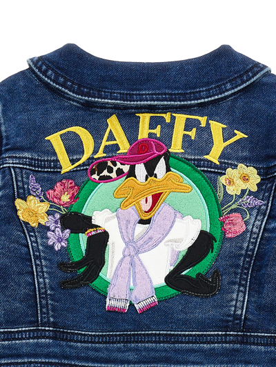 Shop Monnalisa Daffy Duck Denim Jacket In Blu Stone Denim