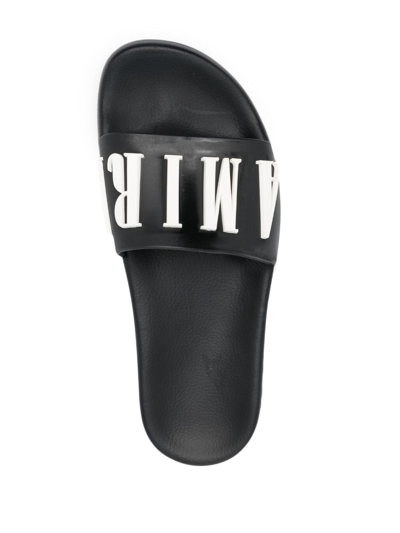 Shop Amiri Logo-embossed Faux-leather Slides In Black