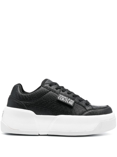 Shop Versace Jeans Couture Logo-patch Round-toe Sneakers In Black