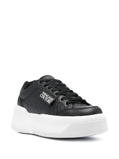 Shop Versace Jeans Couture Logo-patch Round-toe Sneakers In Black