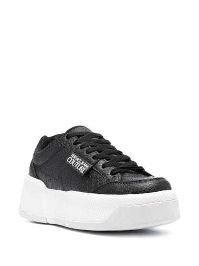 Versace Jeans Couture Logo-patch Round-toe Sneakers In Black