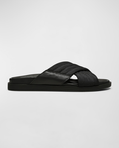 Shop Donald J Pliner Men's Mateo Leather-nylon Crisscross Slide Sandals In Ocean Blue