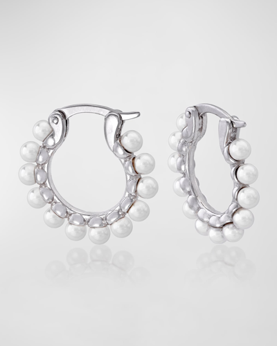 Shop Majorica Ada Pearl Huggie Earrings In Wht