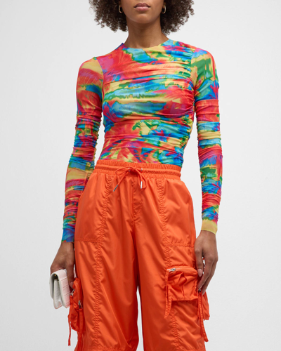 Shop Ser.o.ya Janey Multicolor Printed Long-sleeve Crop Top In Abstract Palm