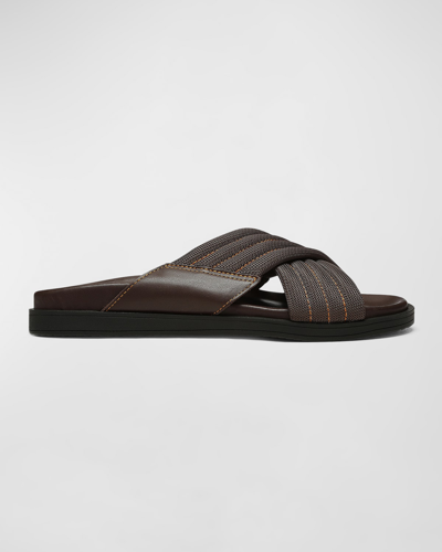 Shop Donald J Pliner Men's Mateo Leather-nylon Crisscross Slide Sandals In Chocolate