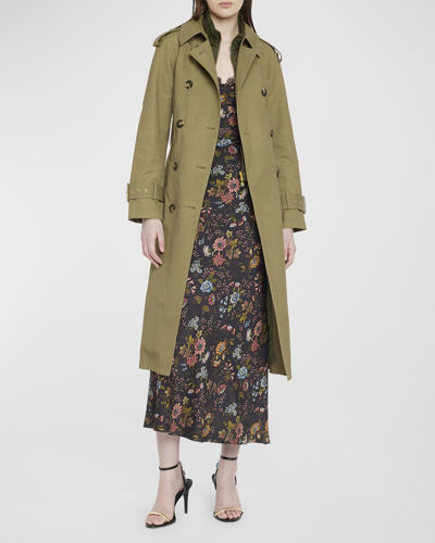 Shop Veronica Beard Conneley Trench Coat With Turtleneck Dickey In Moss