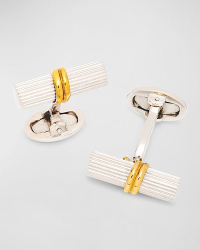 Shop Jan Leslie Men's Two-tone Tube Cufflinks In Silver/gold