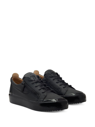 Shop Giuseppe Zanotti Frankie Zip-up Leather Sneakers In Black