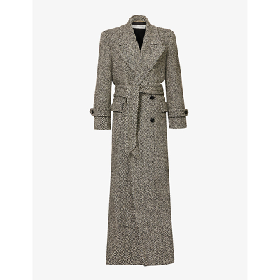 Shop Saint Laurent Oversized Double-breasted Virgin-wool Blend Belted Coat In Noir Craie