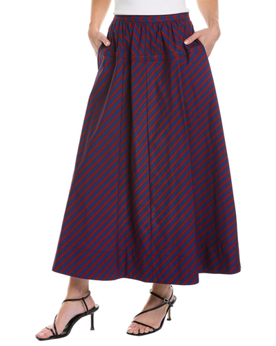 Shop Tory Burch Striped Poplin Skirt In Blue