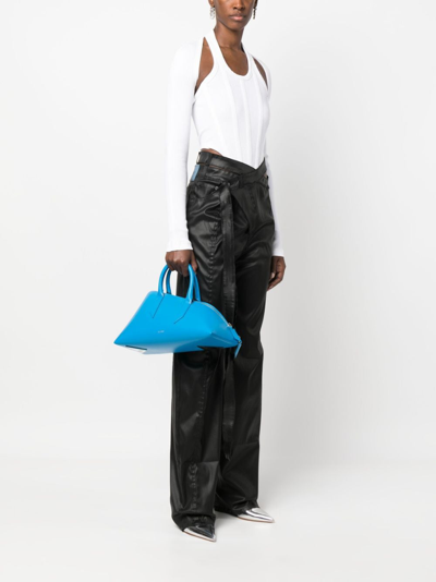 Shop Attico 24h Leather Tote Bag In Blue