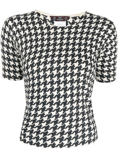 Pre-owned John Galliano 1990s Houndstooth Print Short-sleeved Top In Black