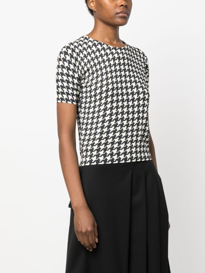 Pre-owned John Galliano 1990s Houndstooth Print Short-sleeved Top In Black