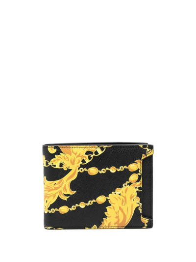 Shop Versace Jeans Couture Baroque-print Bi-fold Wallet In Black