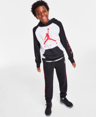 Shop Jordan Big Boys Jumpman Air Speckle Print Hoodie Fleece Pants In Black