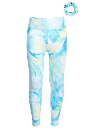Shop Id Ideology Big Girls 2-pc. Scratched Paint 7/8 Length Leggings & Scrunchy Set, Created For Macy's In Sea Shore
