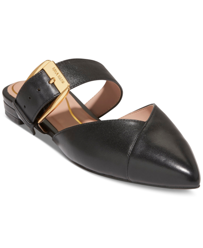Shop Cole Haan Women's Vandam Buckle Pointed-toe Slide Flats In Black Leather